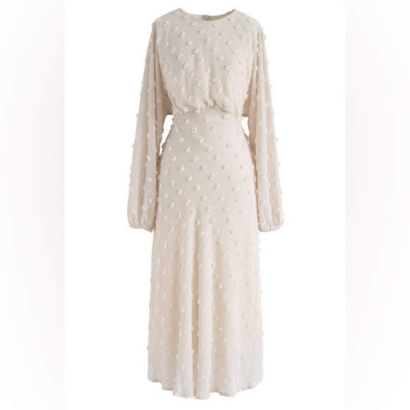 CHICWISH Blogger Favorite Cotton Candy Cream Sheer Long Sleeve Midi Dress S - Picture 3 of 14
